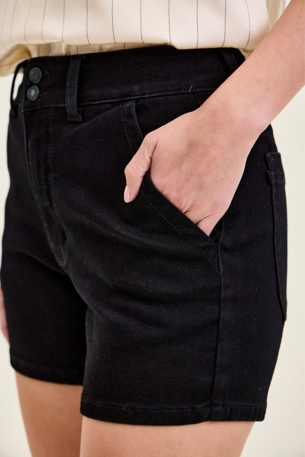 Judy Blue High-Waisted Black Denim Trouser Shorts