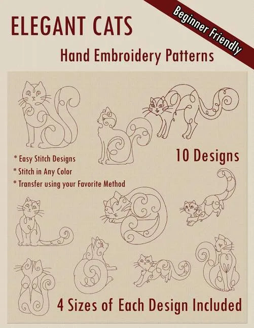 Elegant Cats Hand Embroidery Pattern - Paperback
