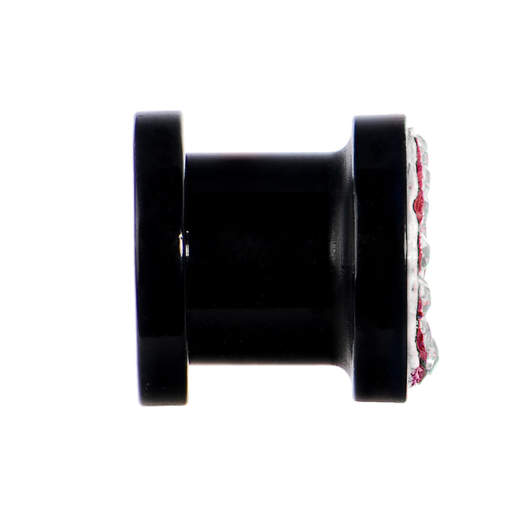 0G Pink Crystal Ferido Yin Yang Acrylic Screw Fit Tunnel
