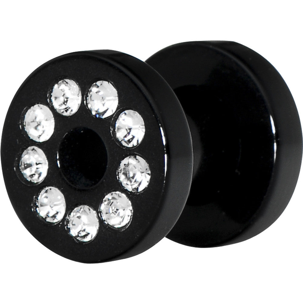 4G Black Acrylic with Clear Jeweled Flesh Tunnel