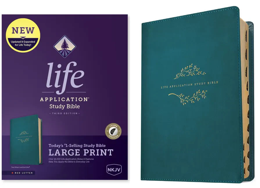 NKJV Life Application Study Bible, Third Edition, Large Print (Leatherlike, Teal Blue, Indexed, Red Letter) - Imitation Leather