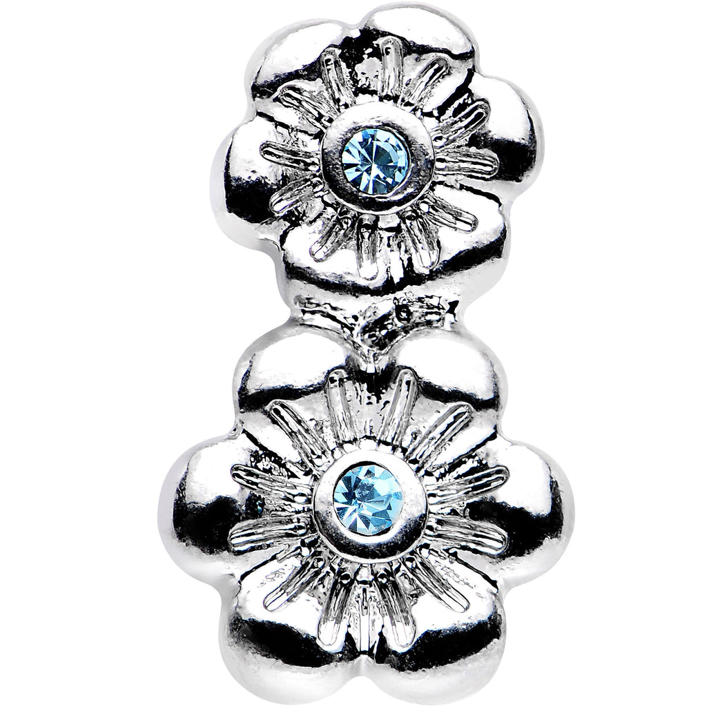 16G 1/4 Aqua Gem Steel Double Flower Tragus Cartilage Earring