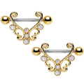 14G 9/16 Clear CZ Stainless Steel Art Deco Nipple Shield Set