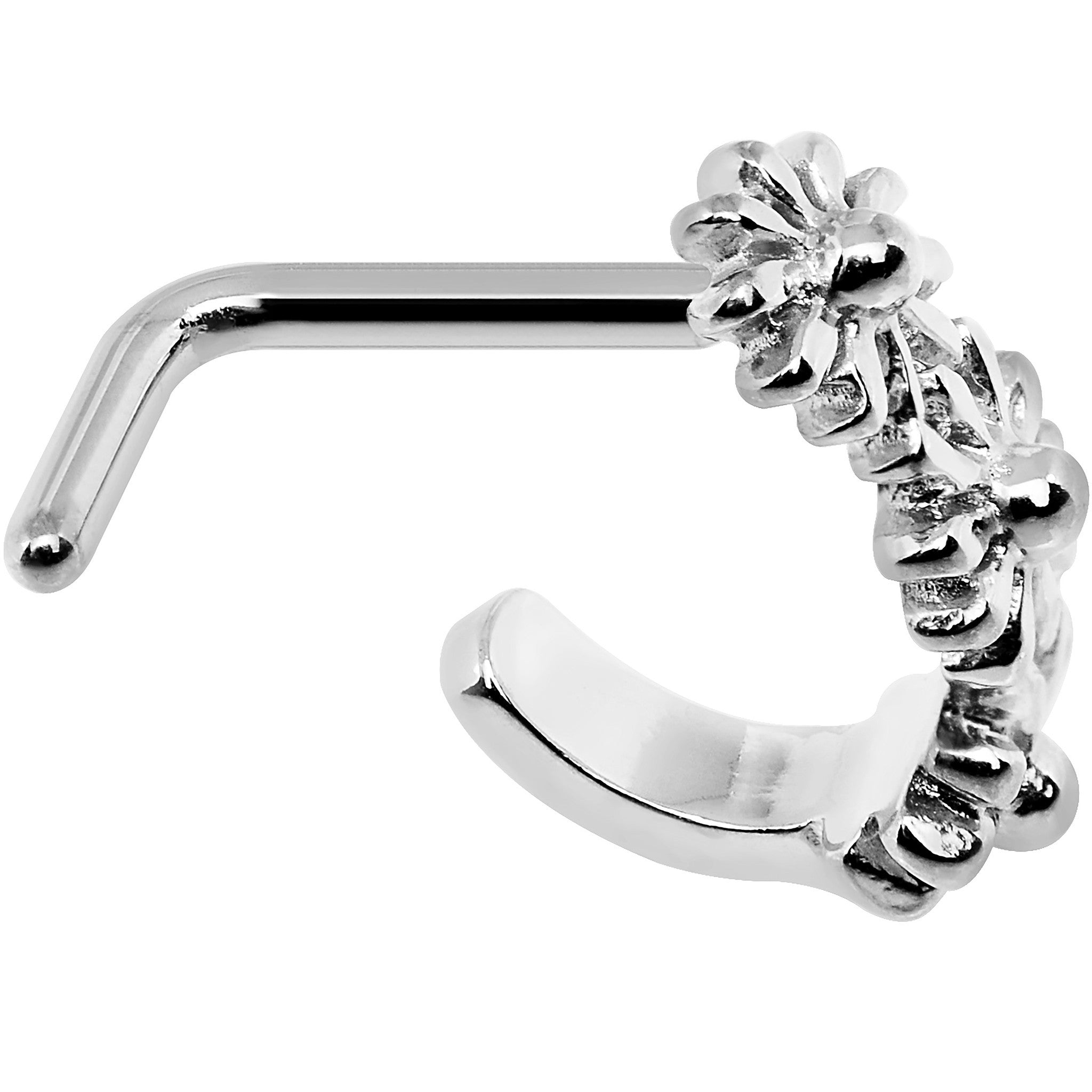 18G Steel Daisy Flower Chain Faux Hoop L Shaped Nose Ring