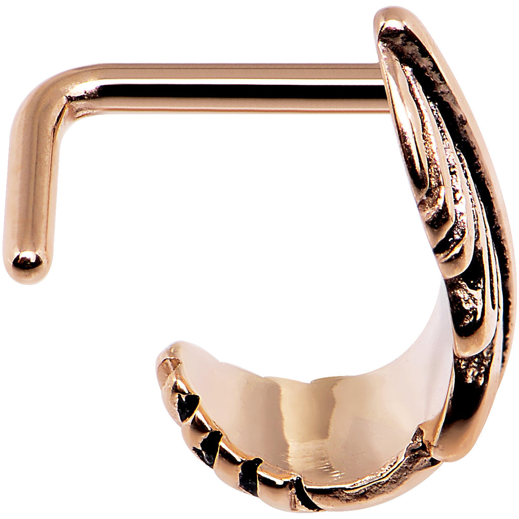 18G Rose Gold PVD Feather Faux Hoop L Shaped Nose Ring