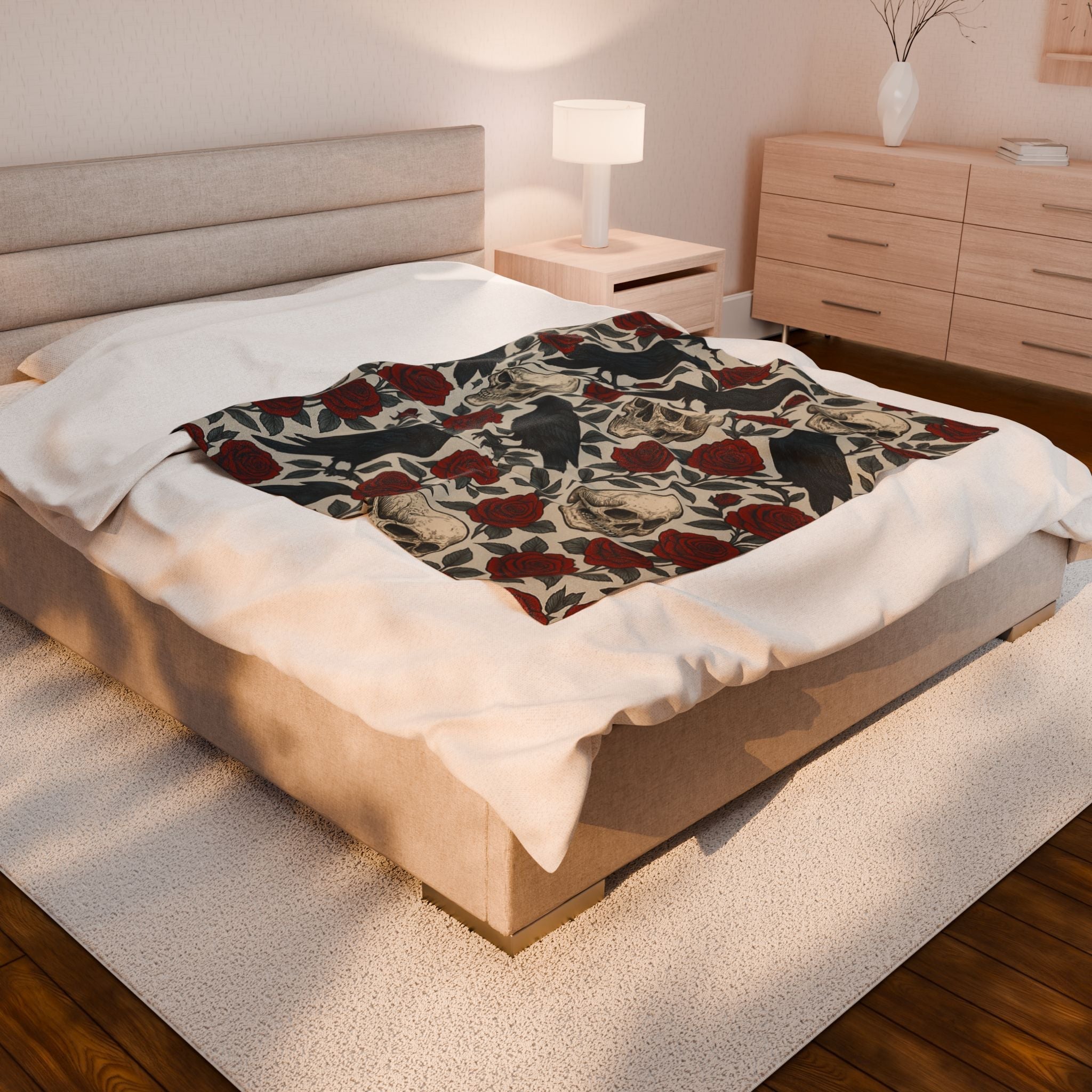 Gothic Skull & Rose Throw Blanket