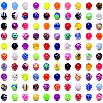 UV Acrylic Ball Steel Barbell Tongue Ring Set of 100