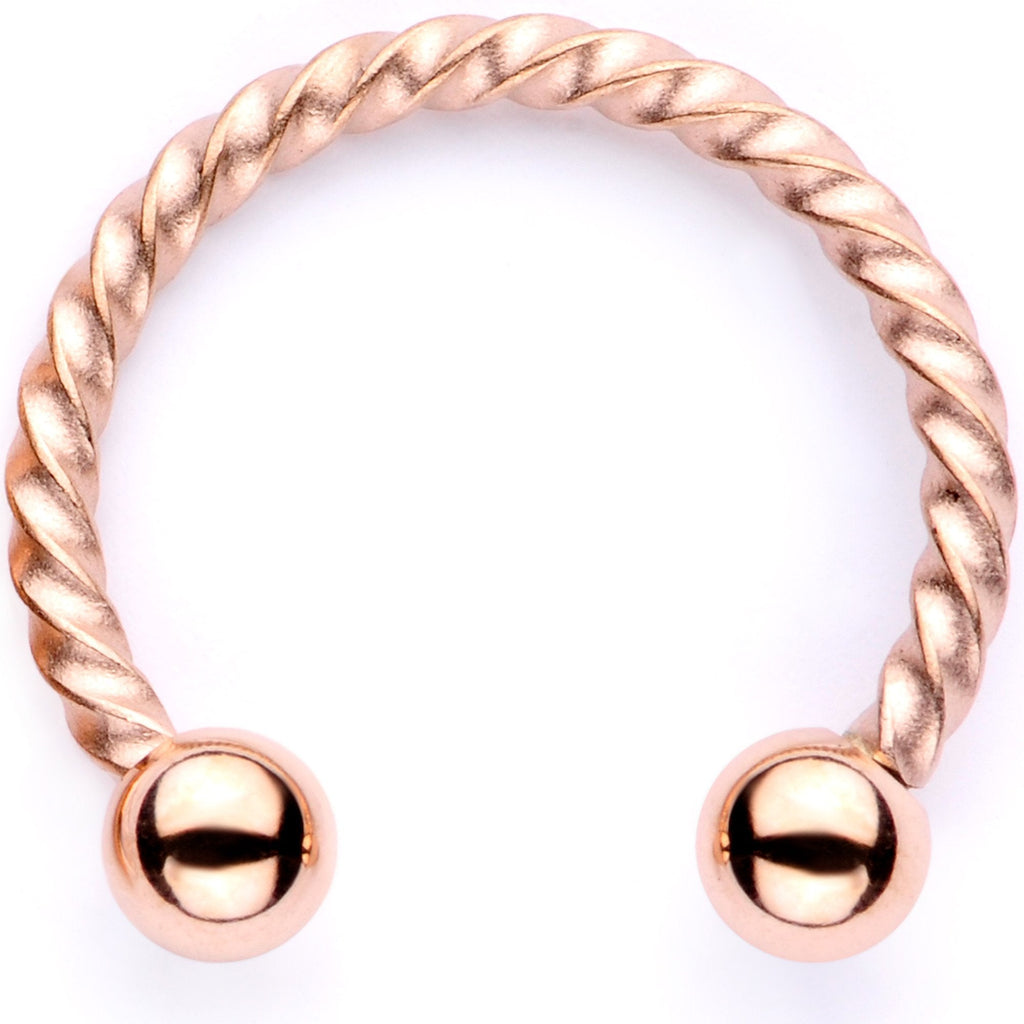16G Pink Faux Opal Rose Gold Tone Twisted Horseshoe Clip On Fake Septum Ring Set
