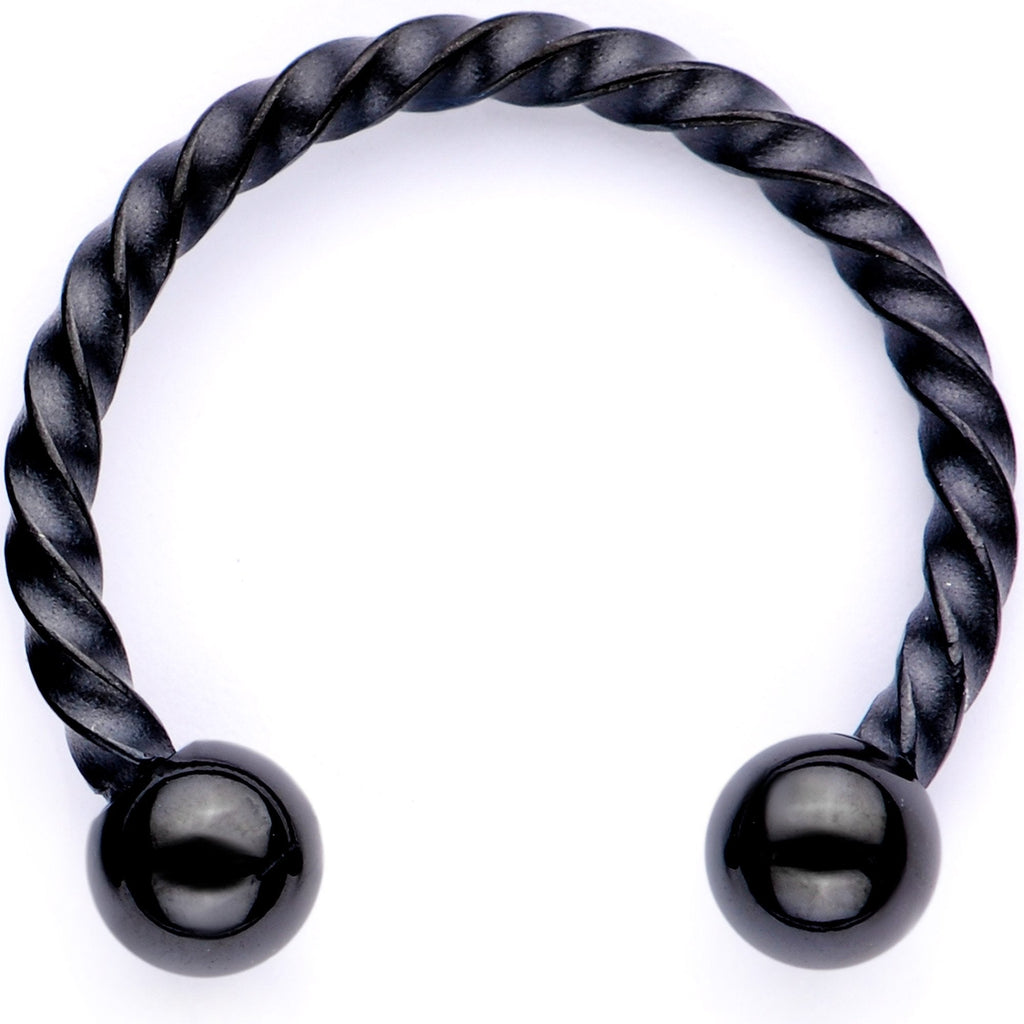 16G Pink Faux Opal Black Anodized Twisted Horseshoe Clip On Fake Septum Ring Set
