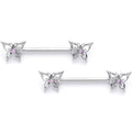 14G 9/16 Pink Faux Opal Lacy Butterfly Barbell Nipple Ring Set