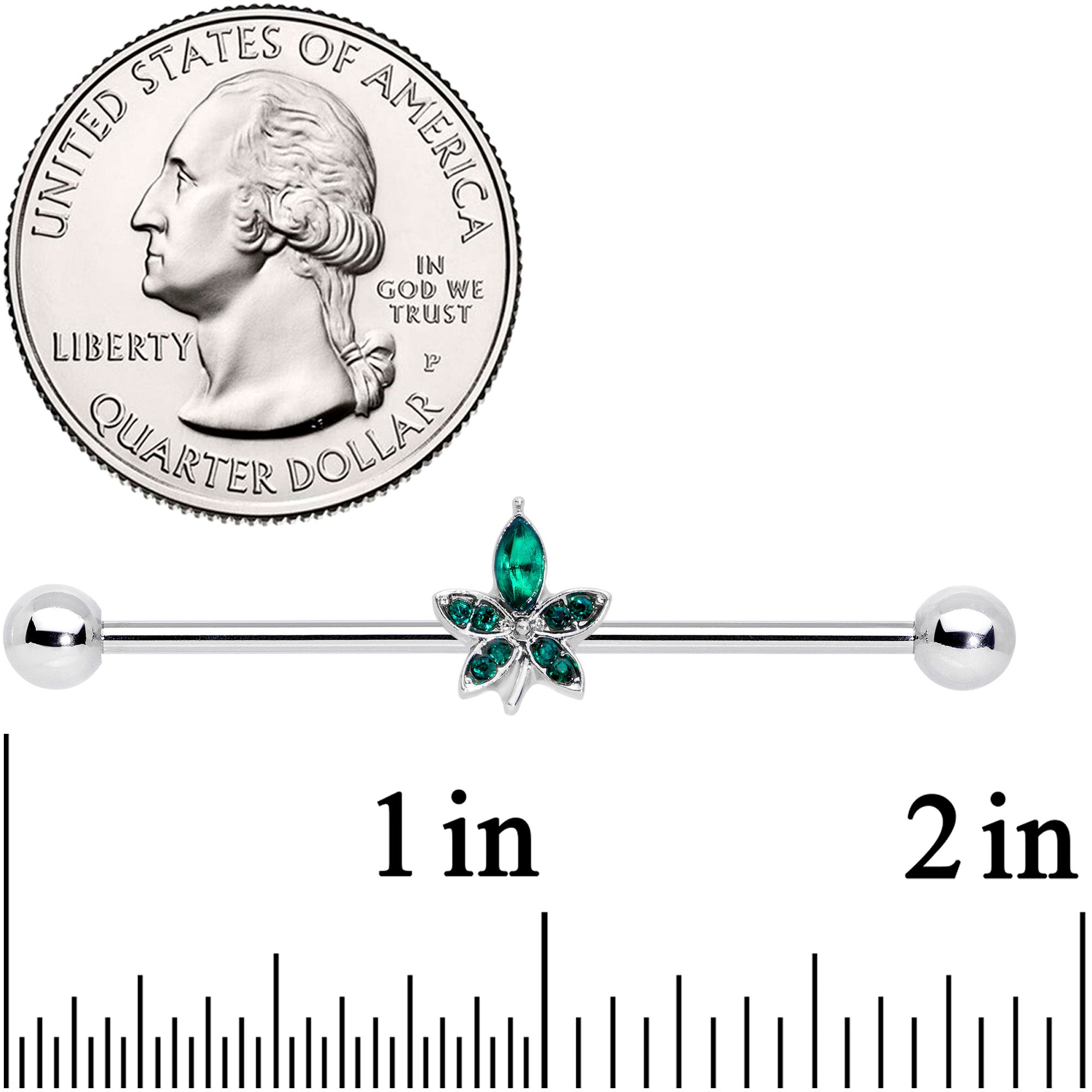 14G Green Gem Beautiful Flower Industrial Barbell 38mm