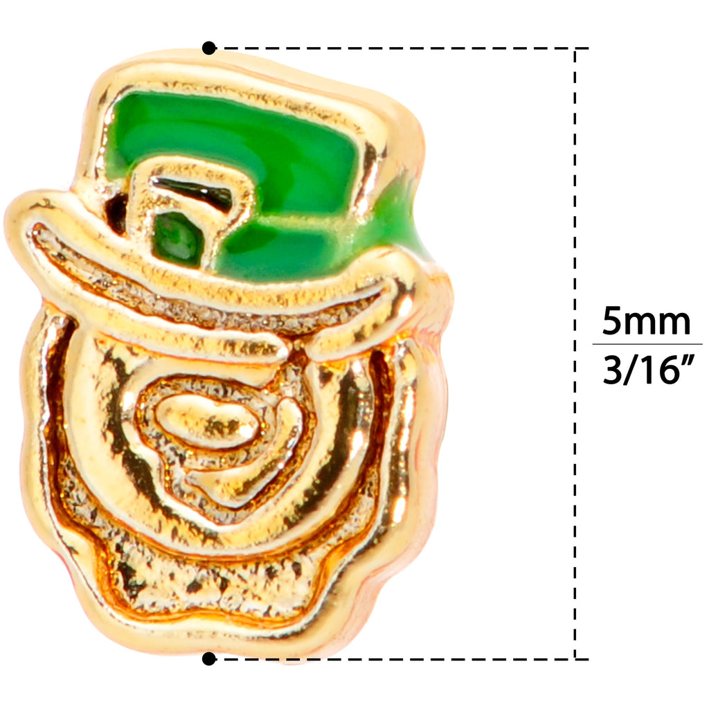 20G 5/16 Green Gold Tone Lucky Leprechaun L Shaped Nose Ring