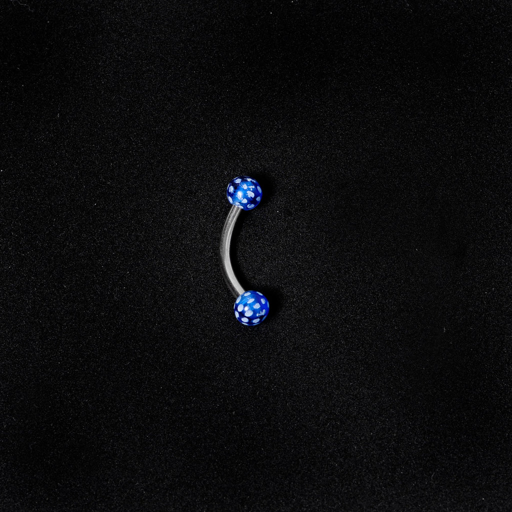 16G 5/16 Blue Polka Dot UV Reactive Acrylic Ball Curved Barbell