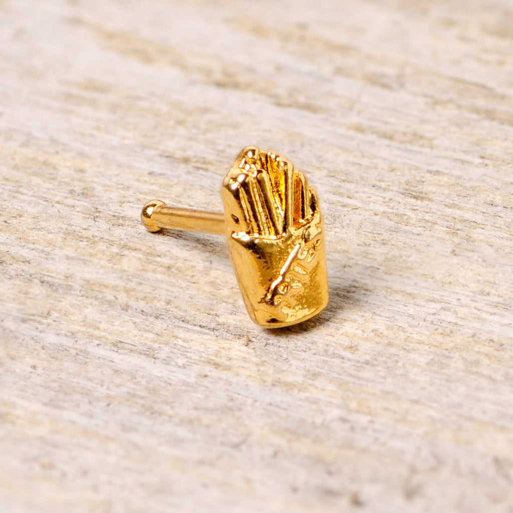 20G 1/4 Gold Tone Fast Food French Fries Nose Bone