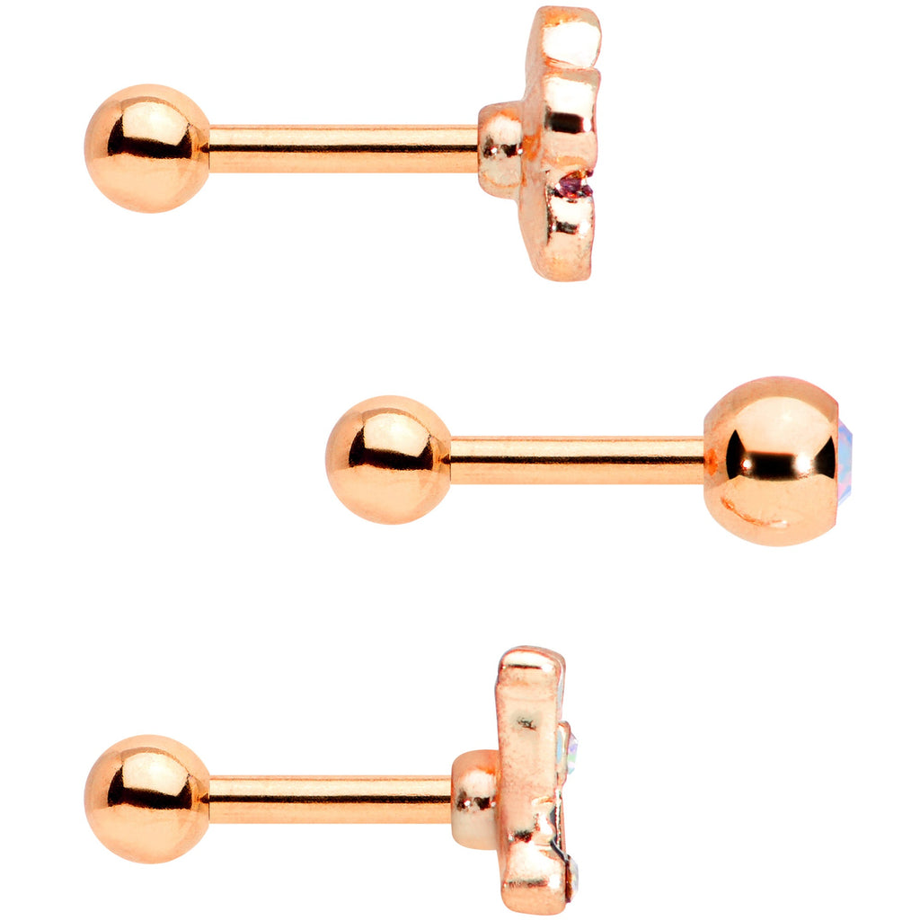 16G 1/4 Aurora Gem Rose Gold Tone Flower Cartilage Tragus Set of 3