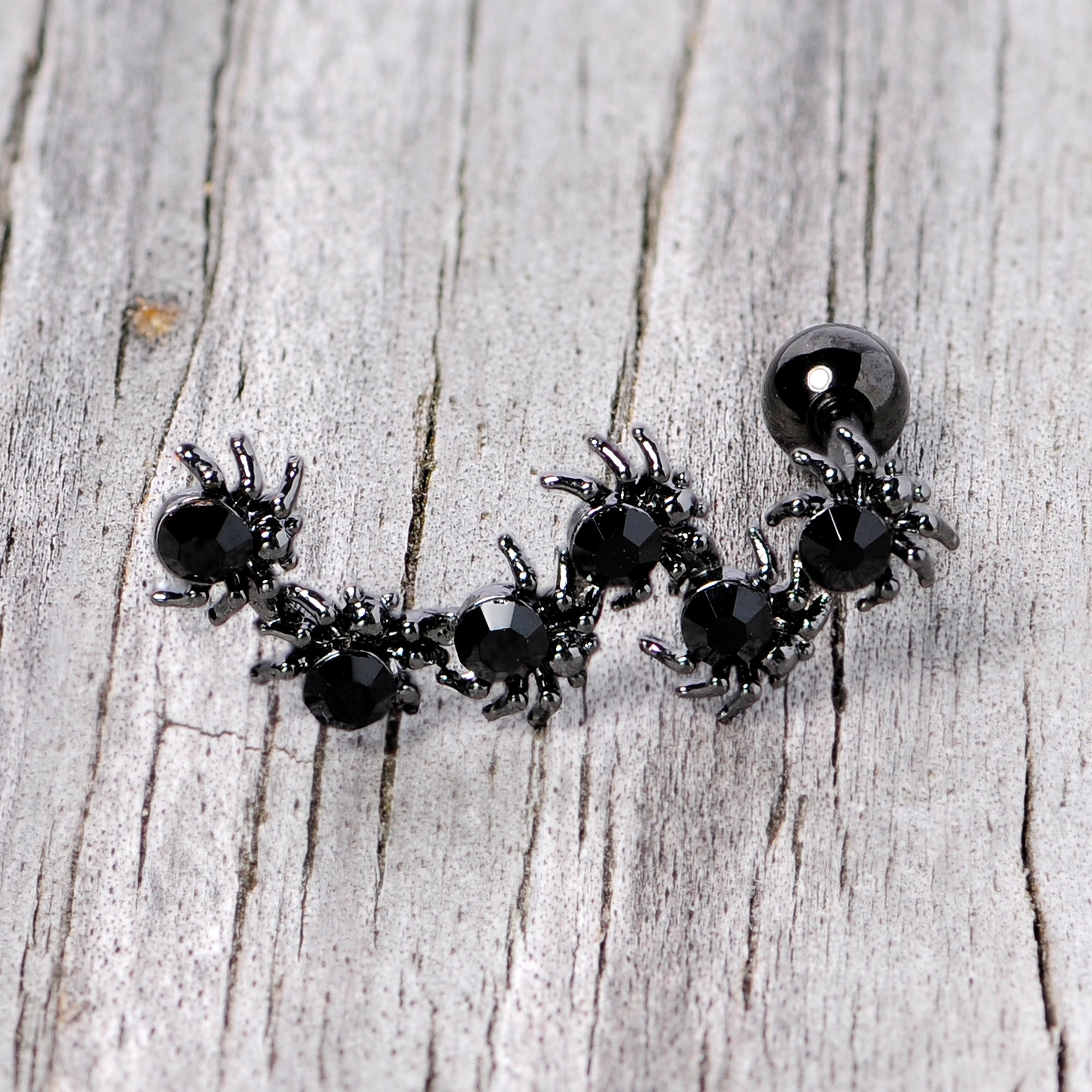 16G 1/4 Black CZ Gem Black Spider Halloween Cartilage Tragus