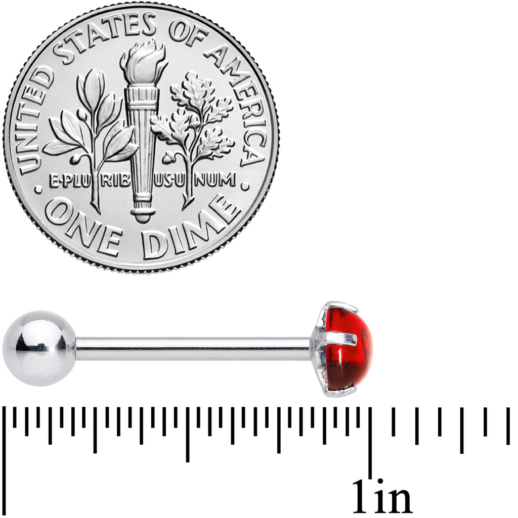 Red CZ Gem Smooth Hemisphere Barbell Tongue Ring