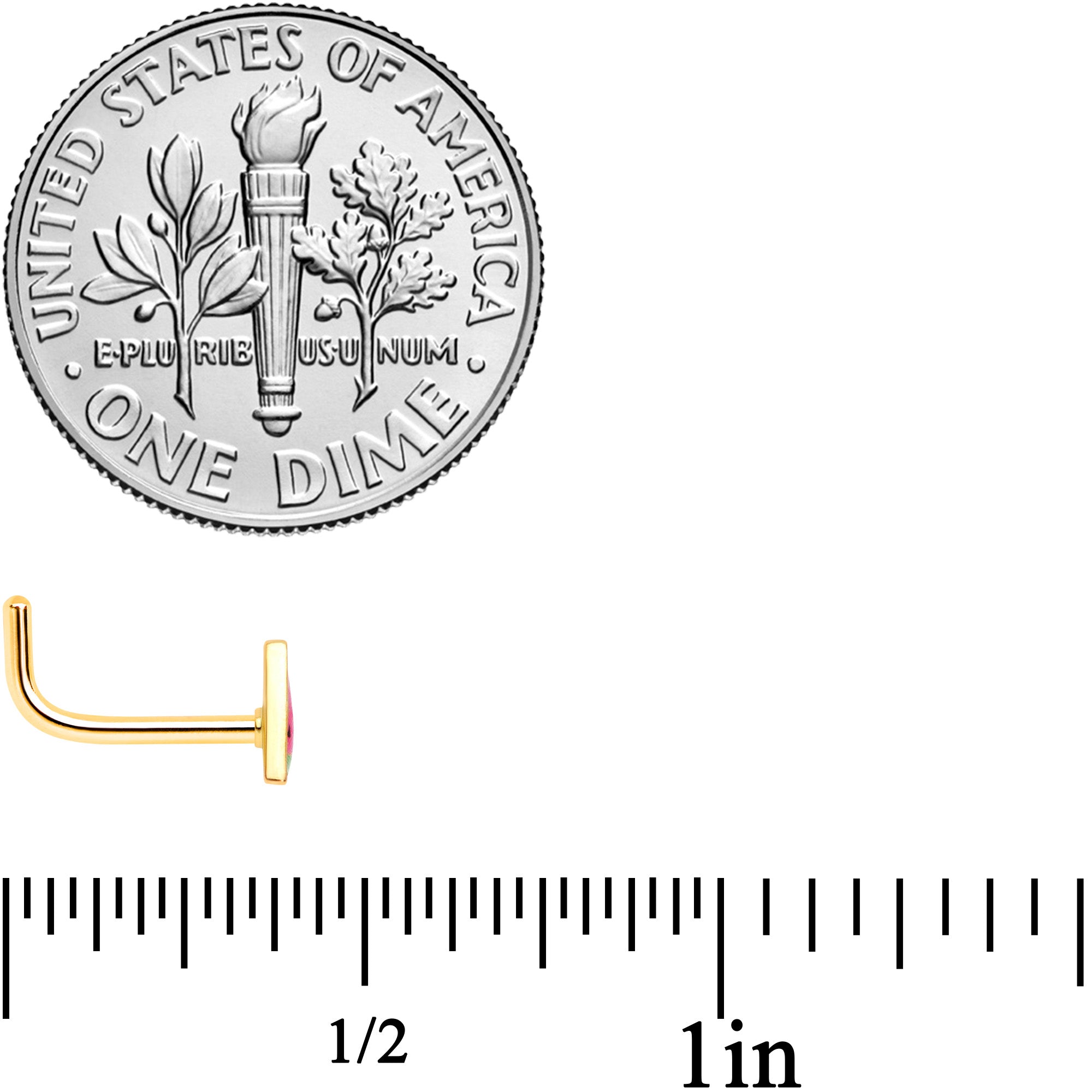 18G 5/16 Gold Tone Watermelon L Shaped Nose Ring