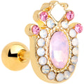 16G 1/4 Pink Gem White Faux Opal Gold Tone Cartilage Tragus