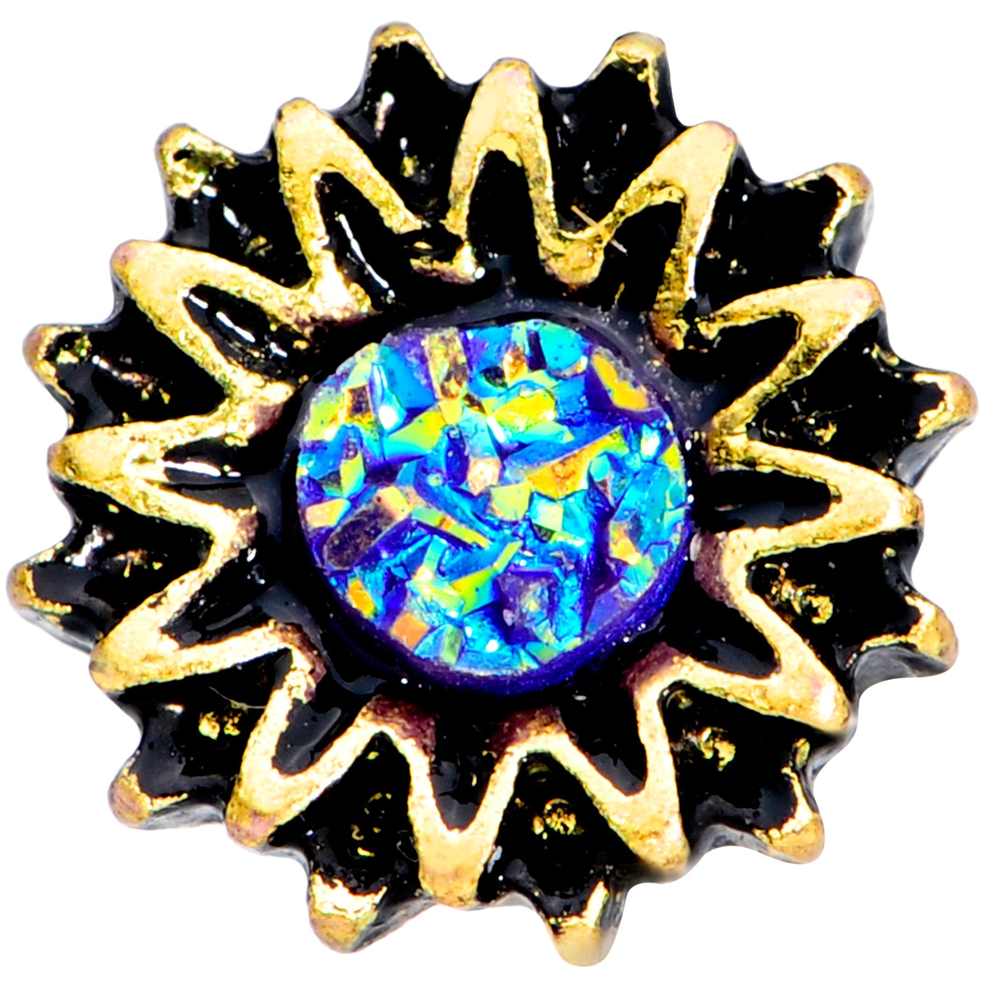 16G 1/4 Gold Tone Aqua Center Sunburst Cartilage Tragus Earring