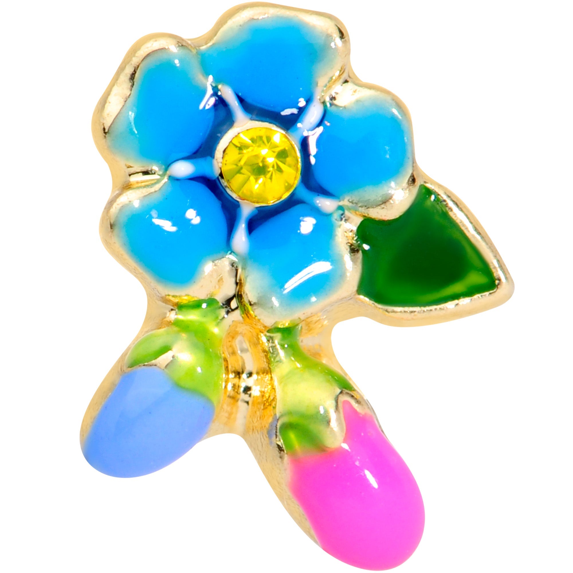 16G 1/4 Yellow Gem Gold Tone Neon Flower Cartilage Tragus
