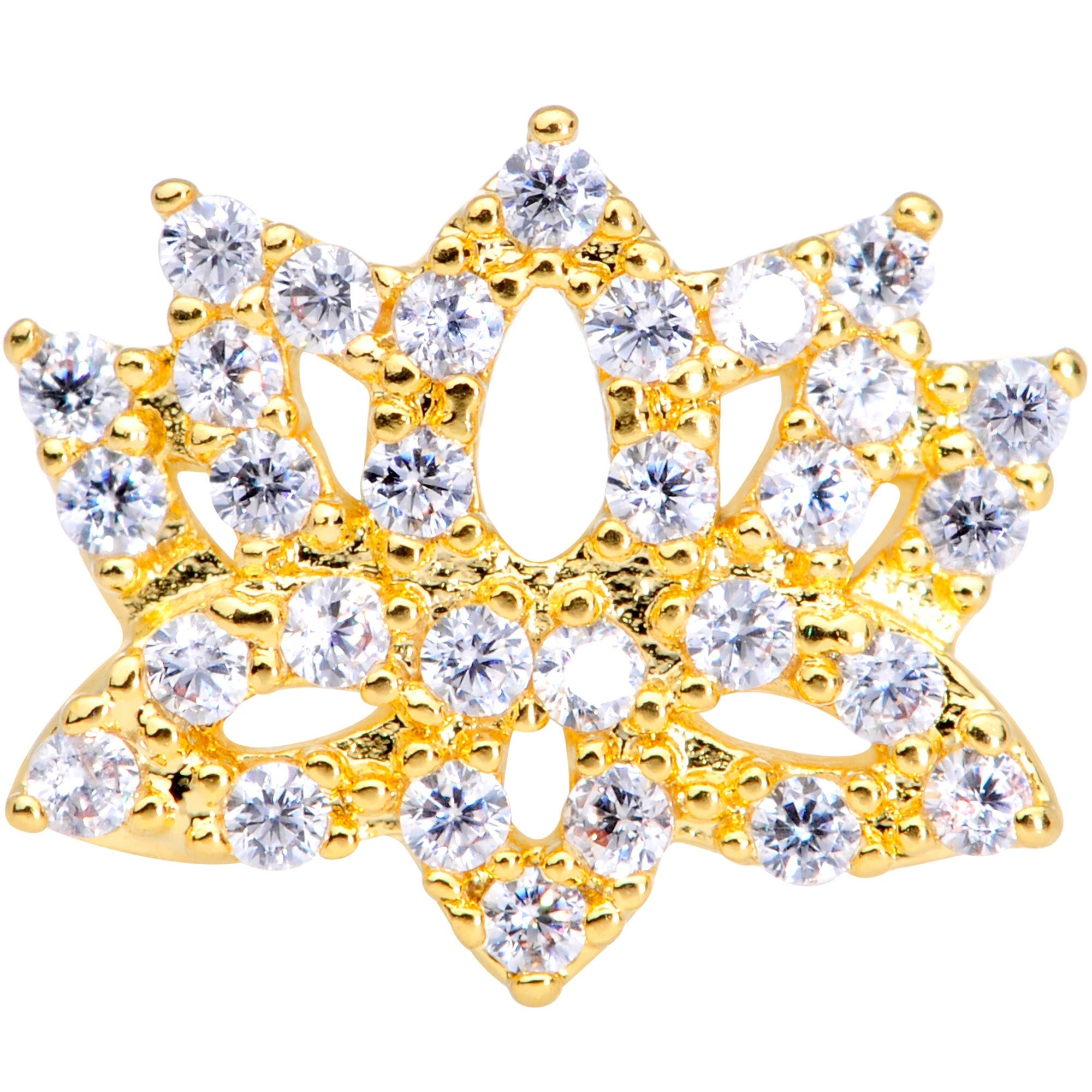 18G 3/8 Clear CZ Gem Gold Tone Lotus Flower Nose Hoop