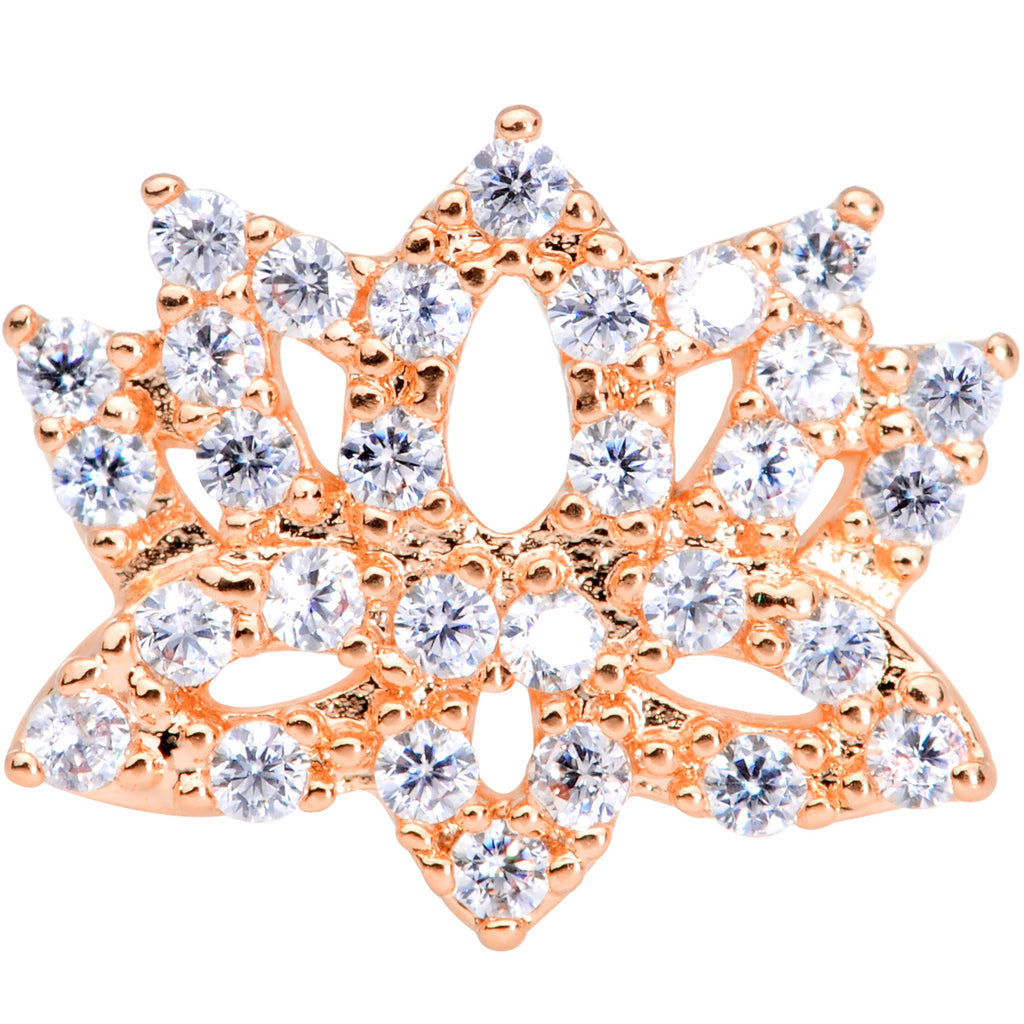 18G 3/8 Clear CZ Gem Rose Gold Tone Lotus Flower Nose Hoop