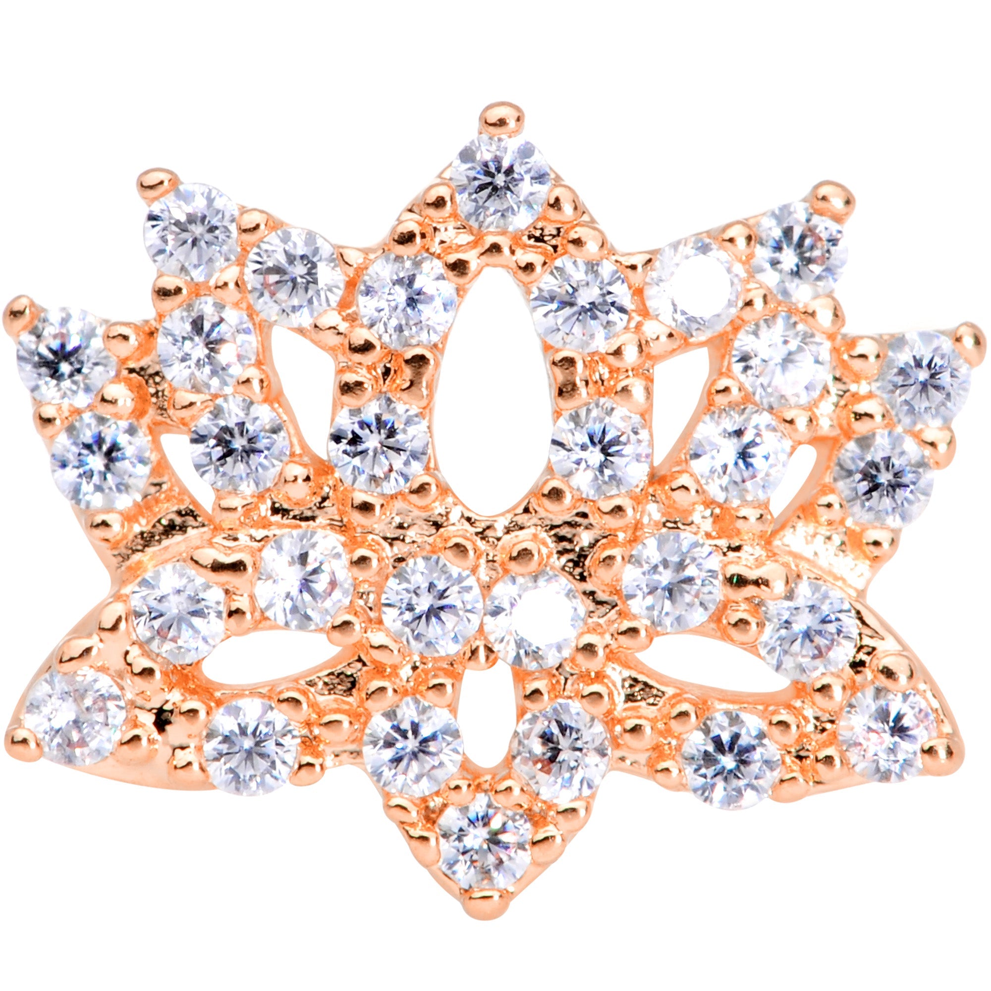 18G 3/8 Clear CZ Gem Rose Gold Tone Lotus Flower Nose Hoop