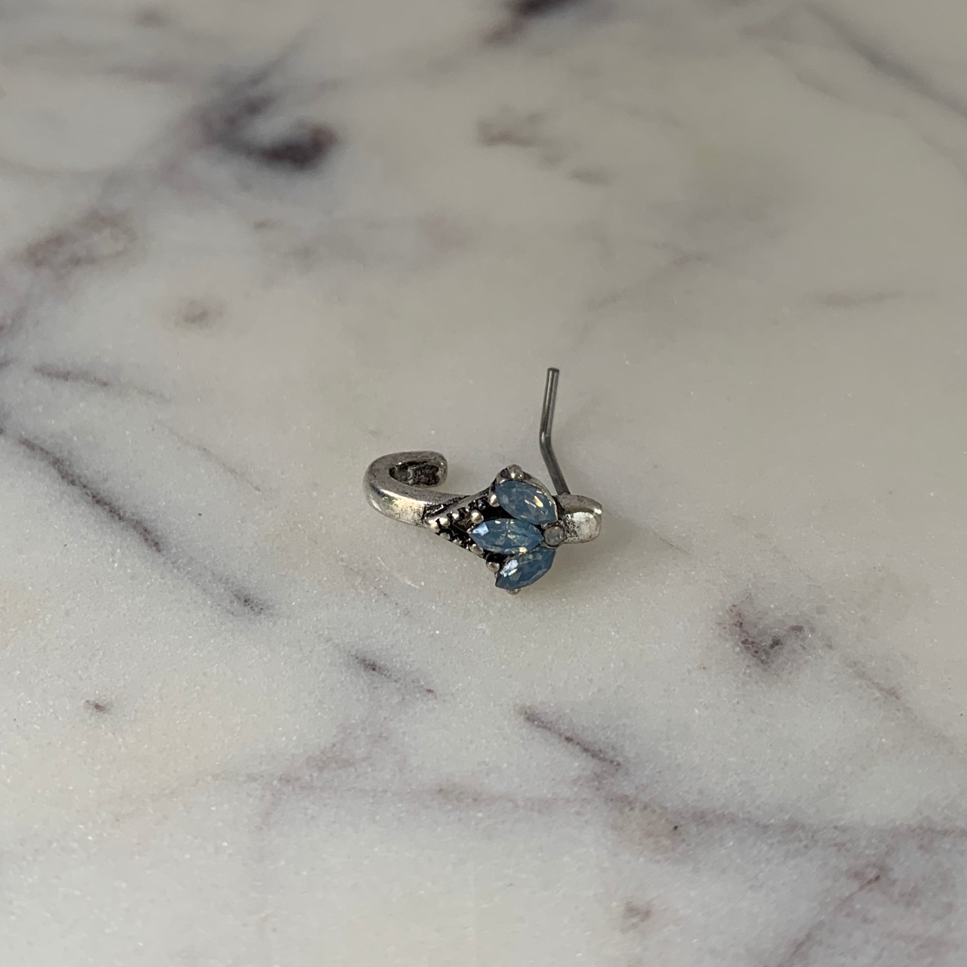 20G 5/16 Blue Faux Opal L Shaped Faux Hoop Nose Ring
