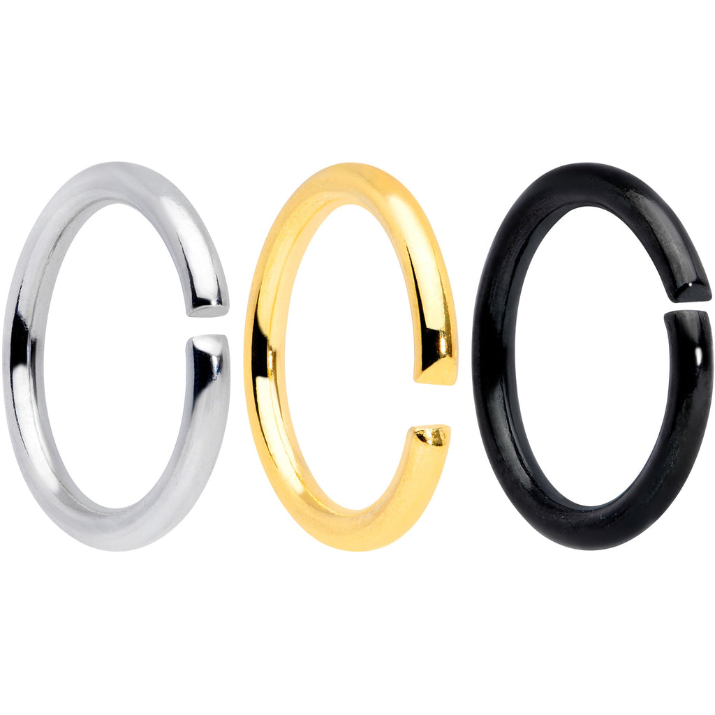 16G 5/16 Steel Black Gold Tone Seamless Cartilage Ring Set of 12
