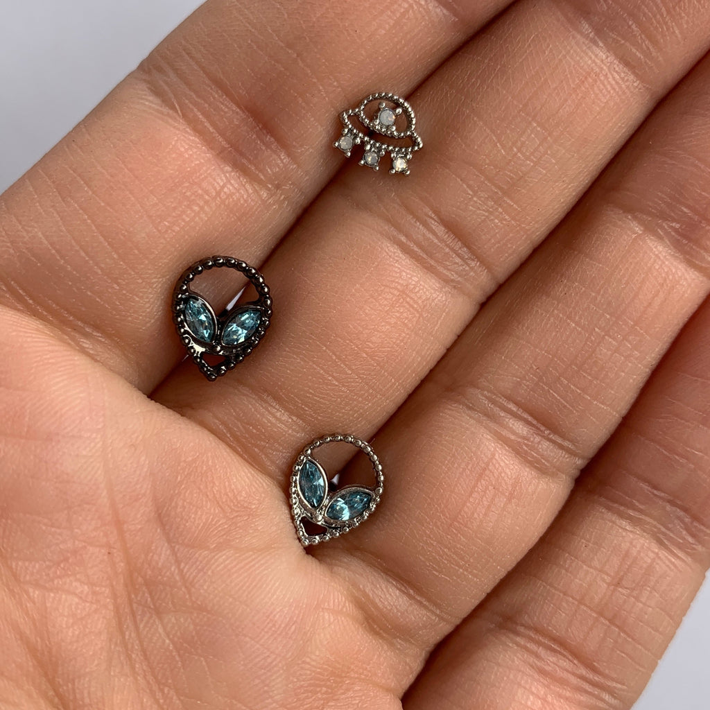 16G 5/16 White Faux Opal UFO Labret Monroe Tragus