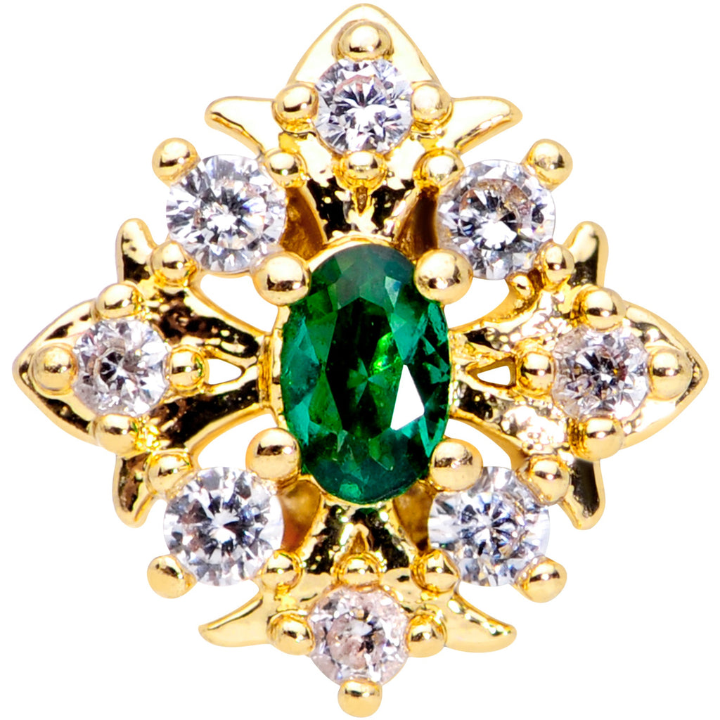 20G 5/16 Clear Green Gem Gold Tone Art Deco Style Nose Hoop