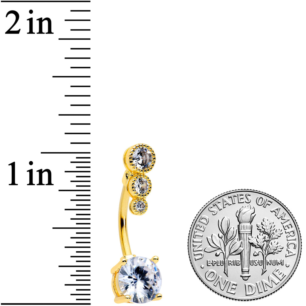 Clear CZ Gem Gold Tone Triple Drop Round Belly Ring