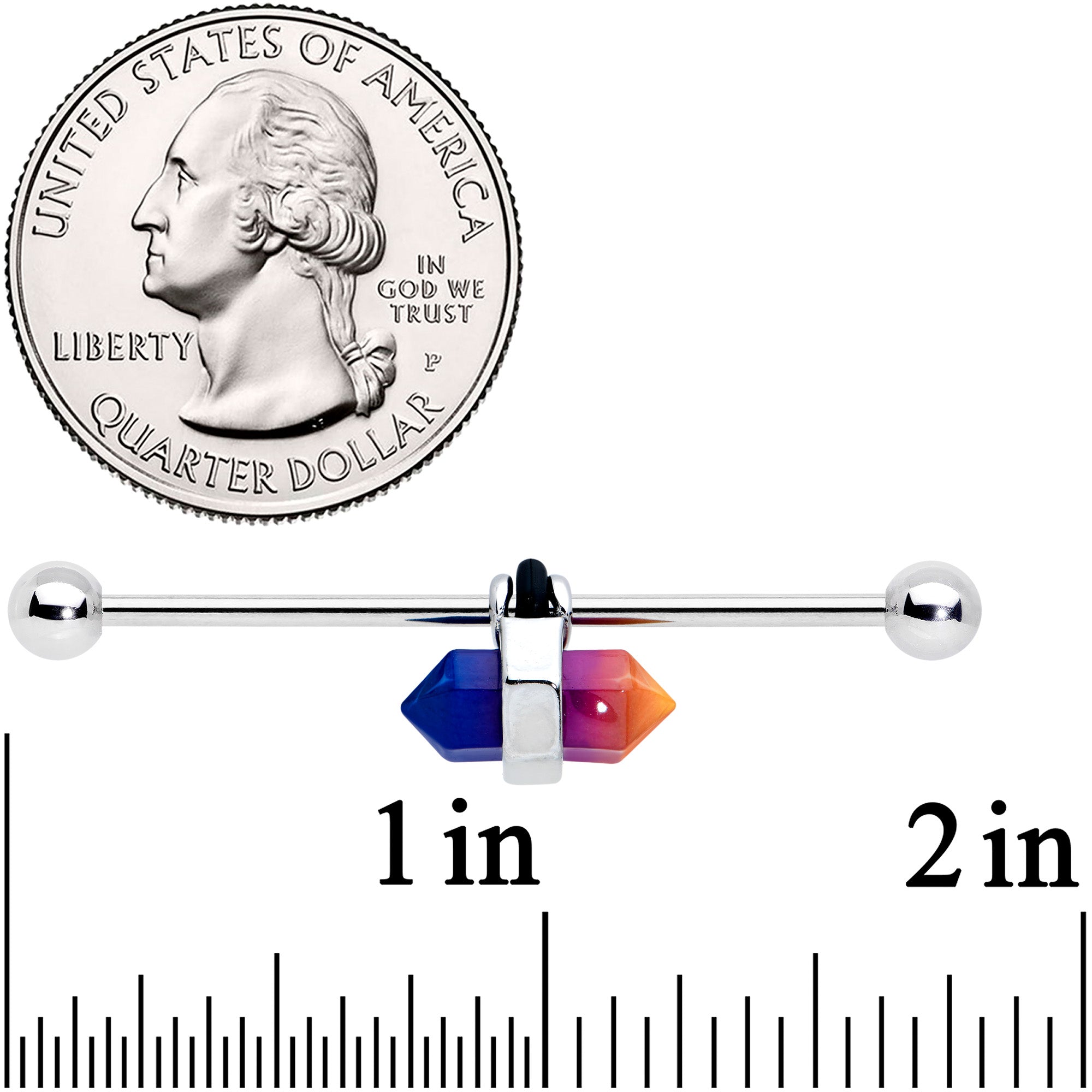 14G Blue Ombre Tourmaline Natural Stone Industrial Barbell 38mm