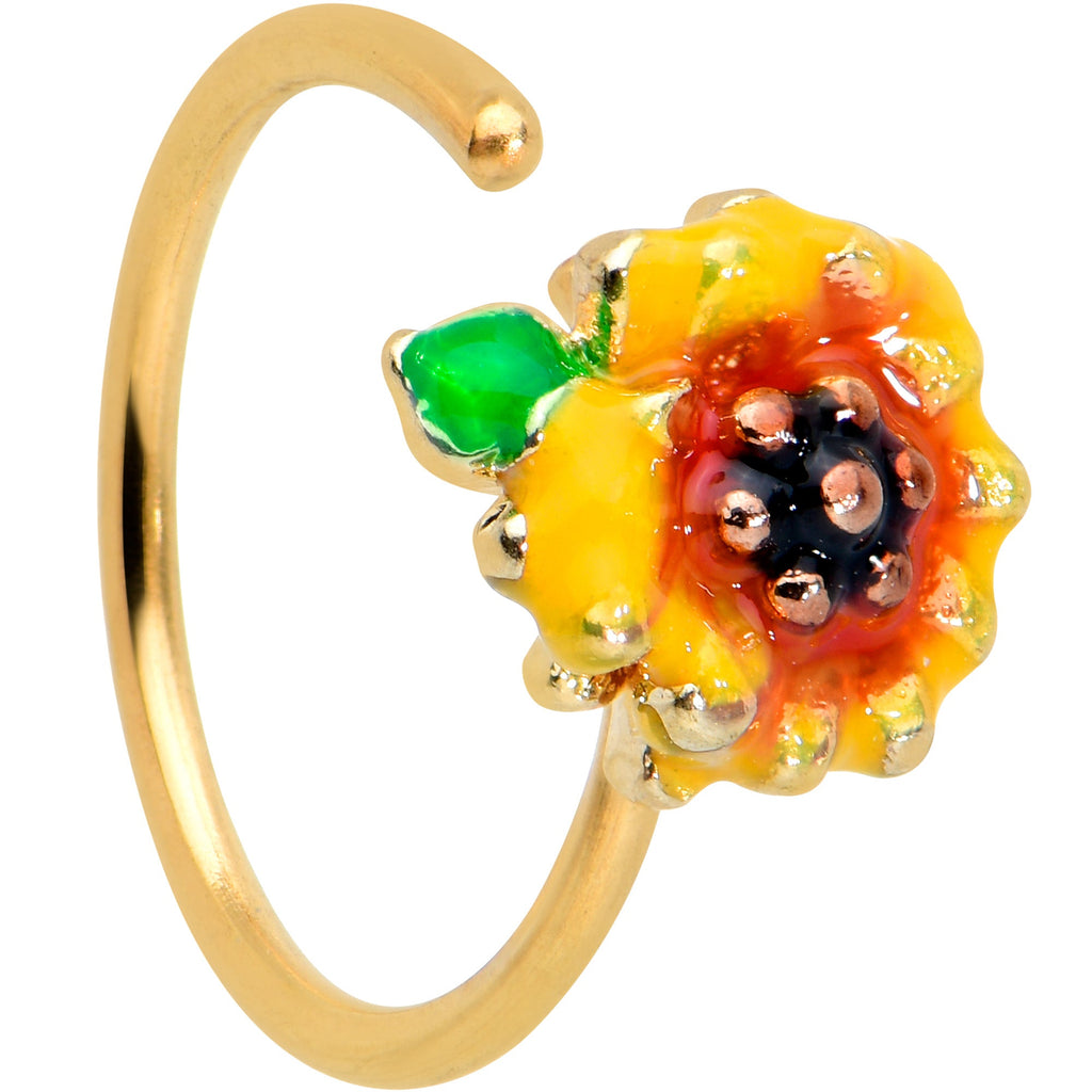 20G 5/16 Gold Tone Summer Sunflower Nose Hoop