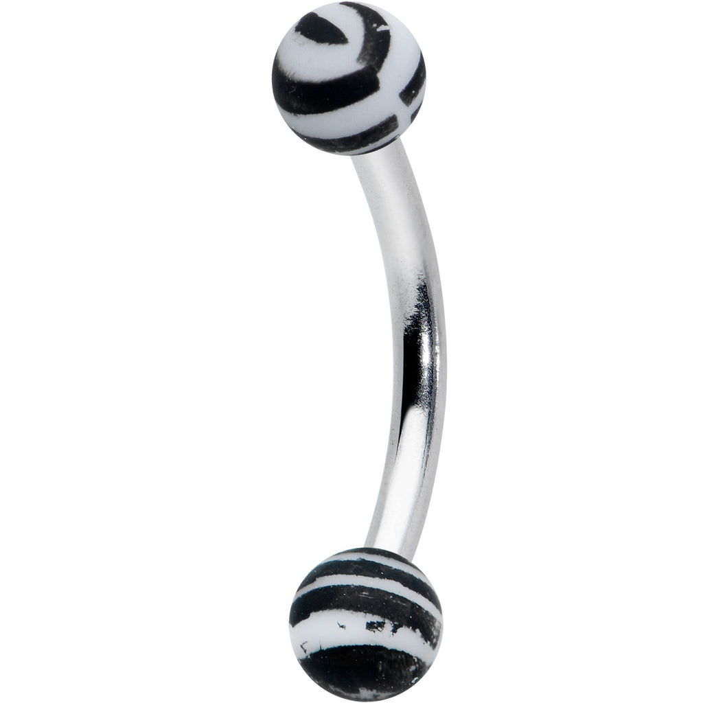 16G 5/16 Matte White Zebra Stripe Curved Eyebrow Ring