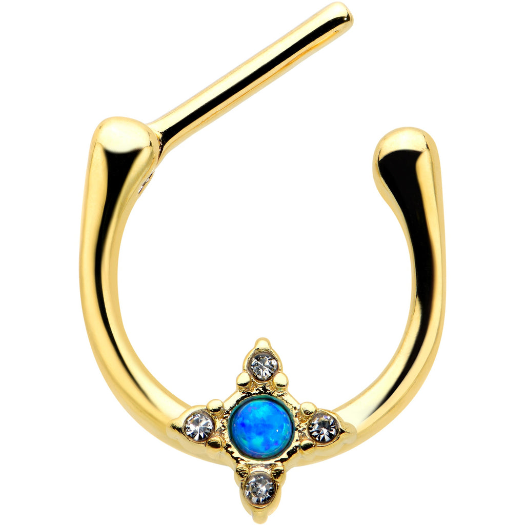 16G 5/16 Blue Synthetic Opal Gold Tone Rhombus Cartilage Clicker