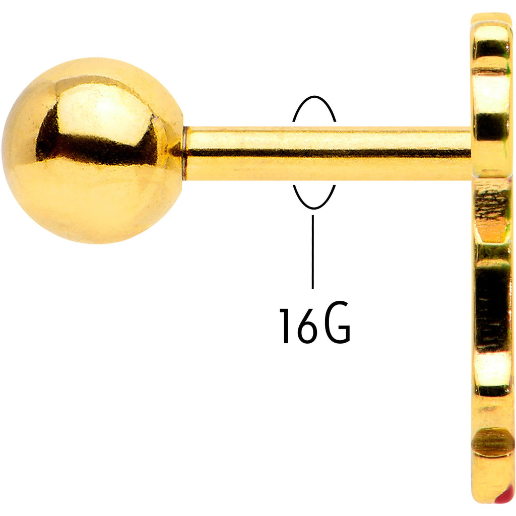 16G 1/4 Gold Tone Merry Christmas Santa Inlay Cartilage Earring