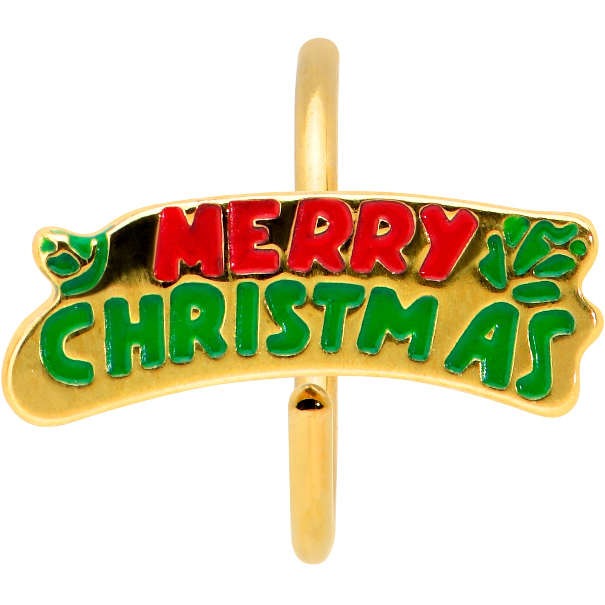 20G 5/16 Gold Tone Merry Christmas Inlaid Nose Hoop