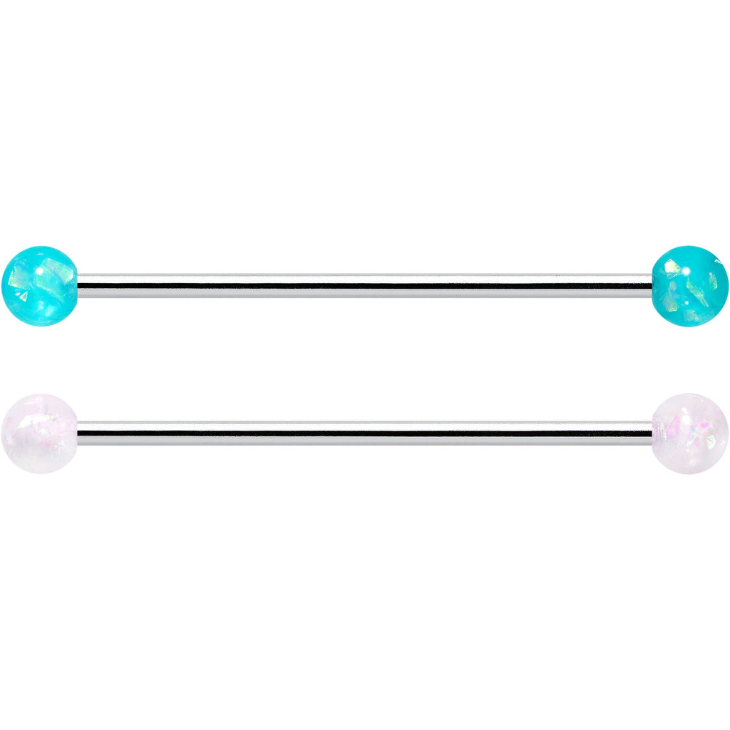 14G Green Aurora Black Faux Opal Pack Industrial Barbell Set of 4