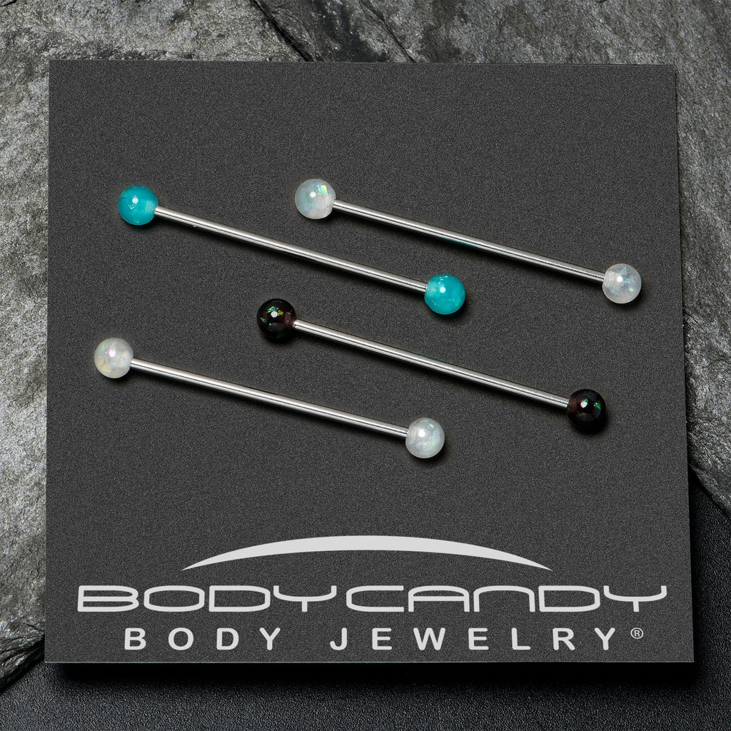 14G Green Aurora Black Faux Opal Pack Industrial Barbell Set of 4