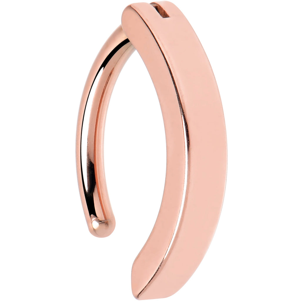 14G 3/8 Rose Gold Tone 316L Surgical Steel Smooth Style Hinged Hoop Belly Ring