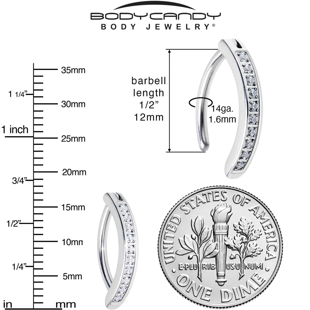14G 1/2 Implant Grade Titanium CZ Paved Hinged Hoop Belly Ring