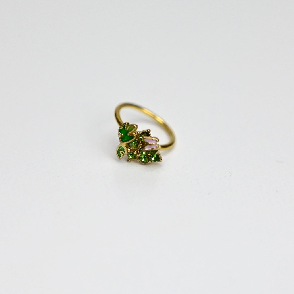 20G 5/16 Green Gem Gold Tone Butterfly Grapes Nose Hoop