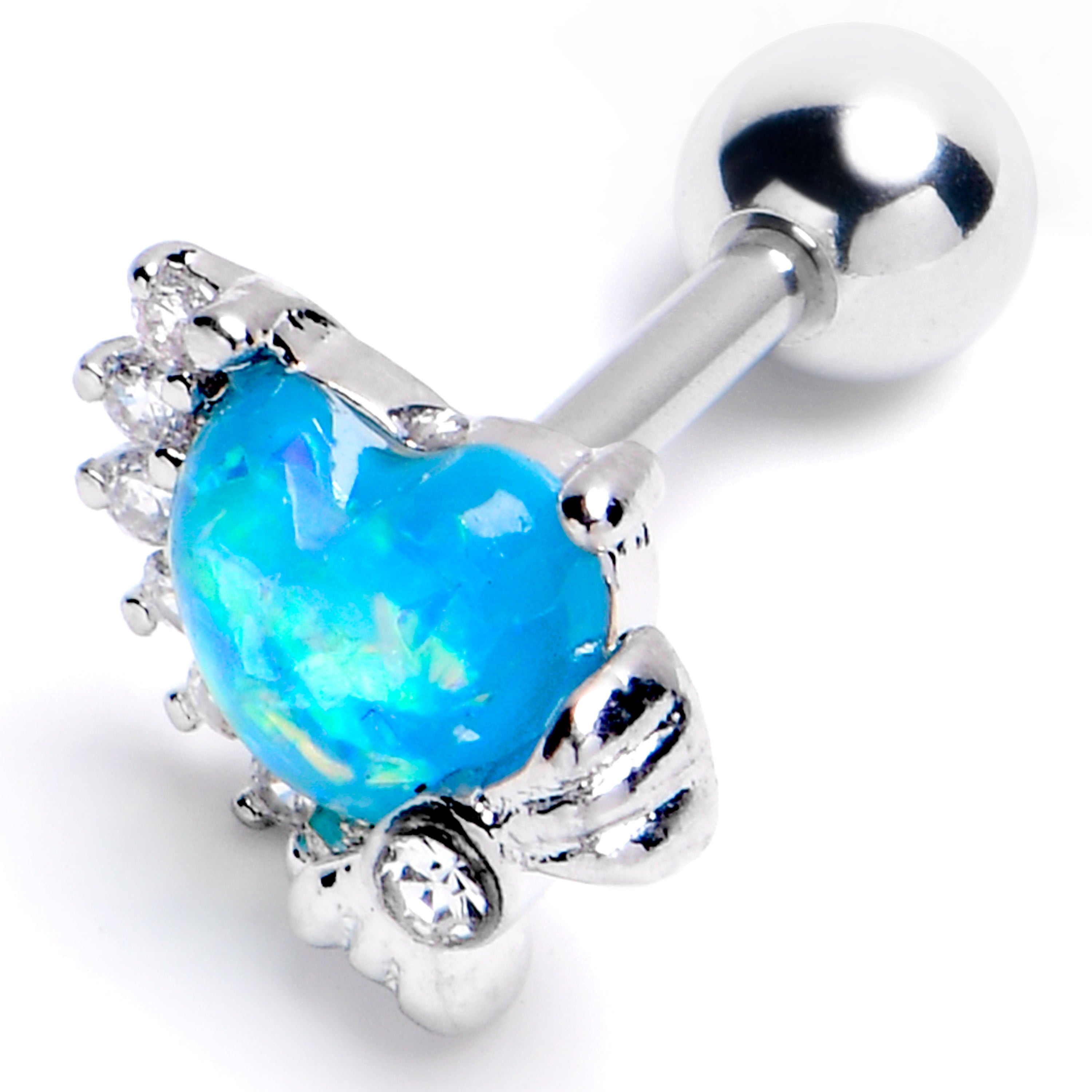 16G 1/4 Blue Faux Opal Sunny Heart Cartilage Tragus Earring