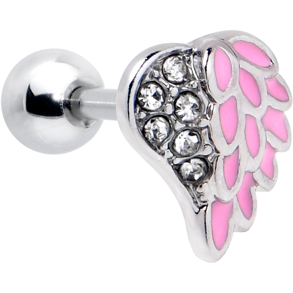 16G 1/4 Clear Gem Heavenly Heart Angel Wing Pink Cartilage Earring
