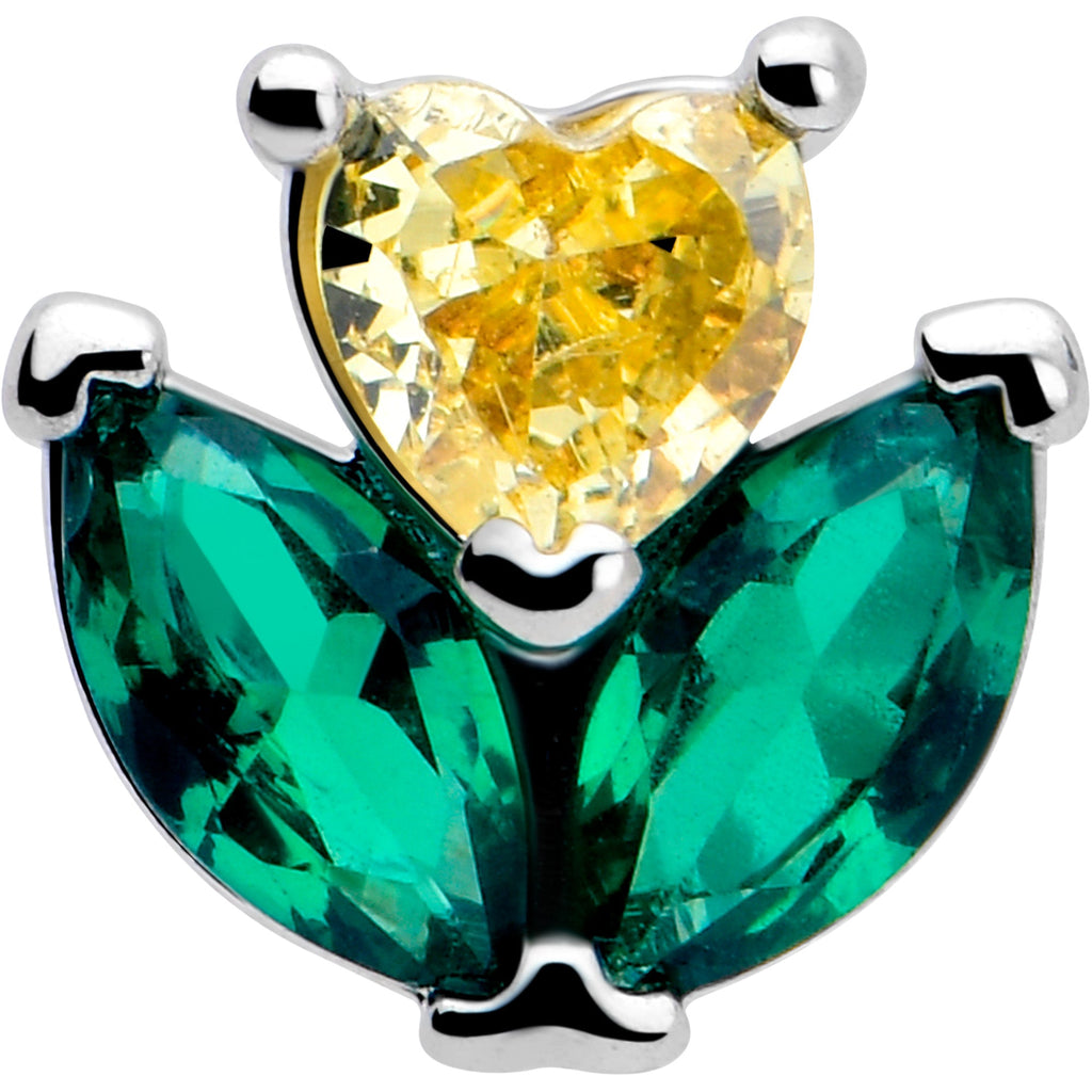 16G 1/4 Yellow Green CZ Gem Love Flower Cartilage Tragus Earring