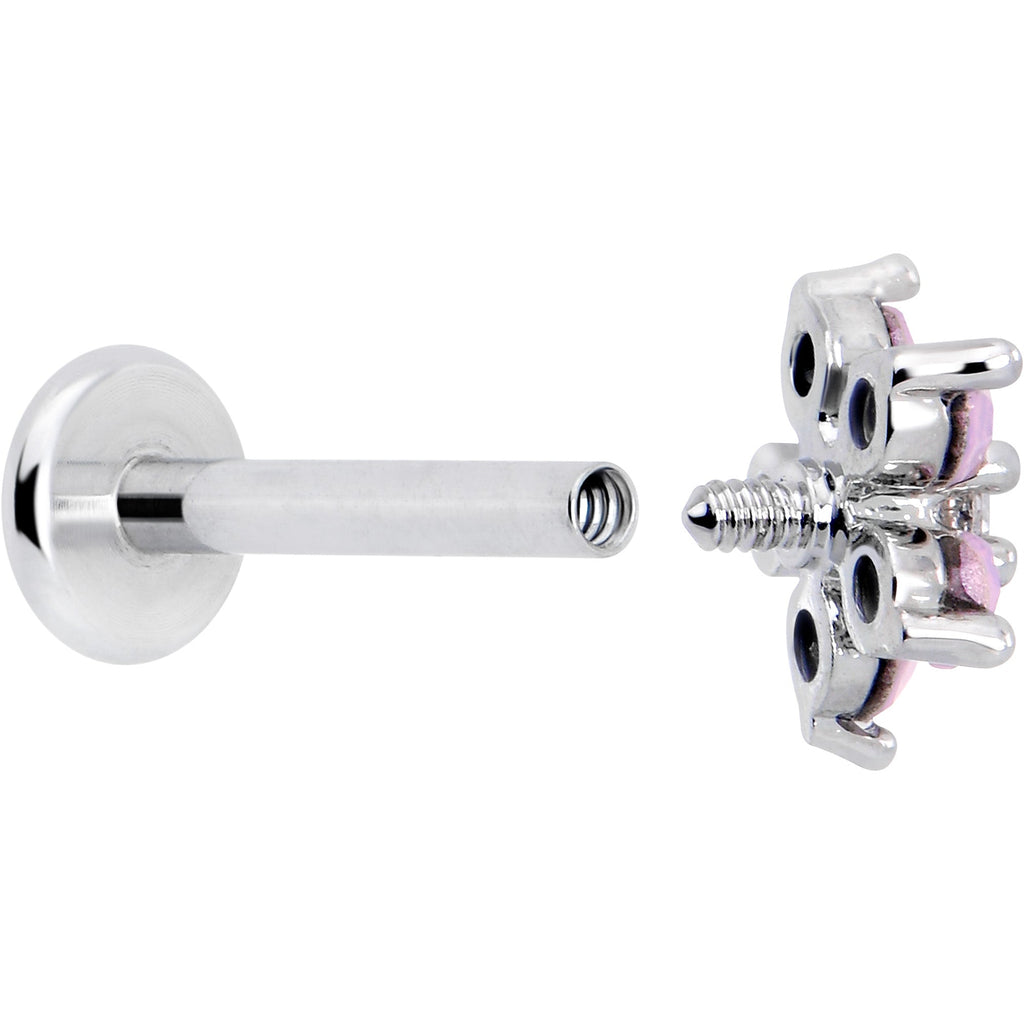 16G 5/16 Pink Faux Opal Internally Threaded Flower Labret Tragus
