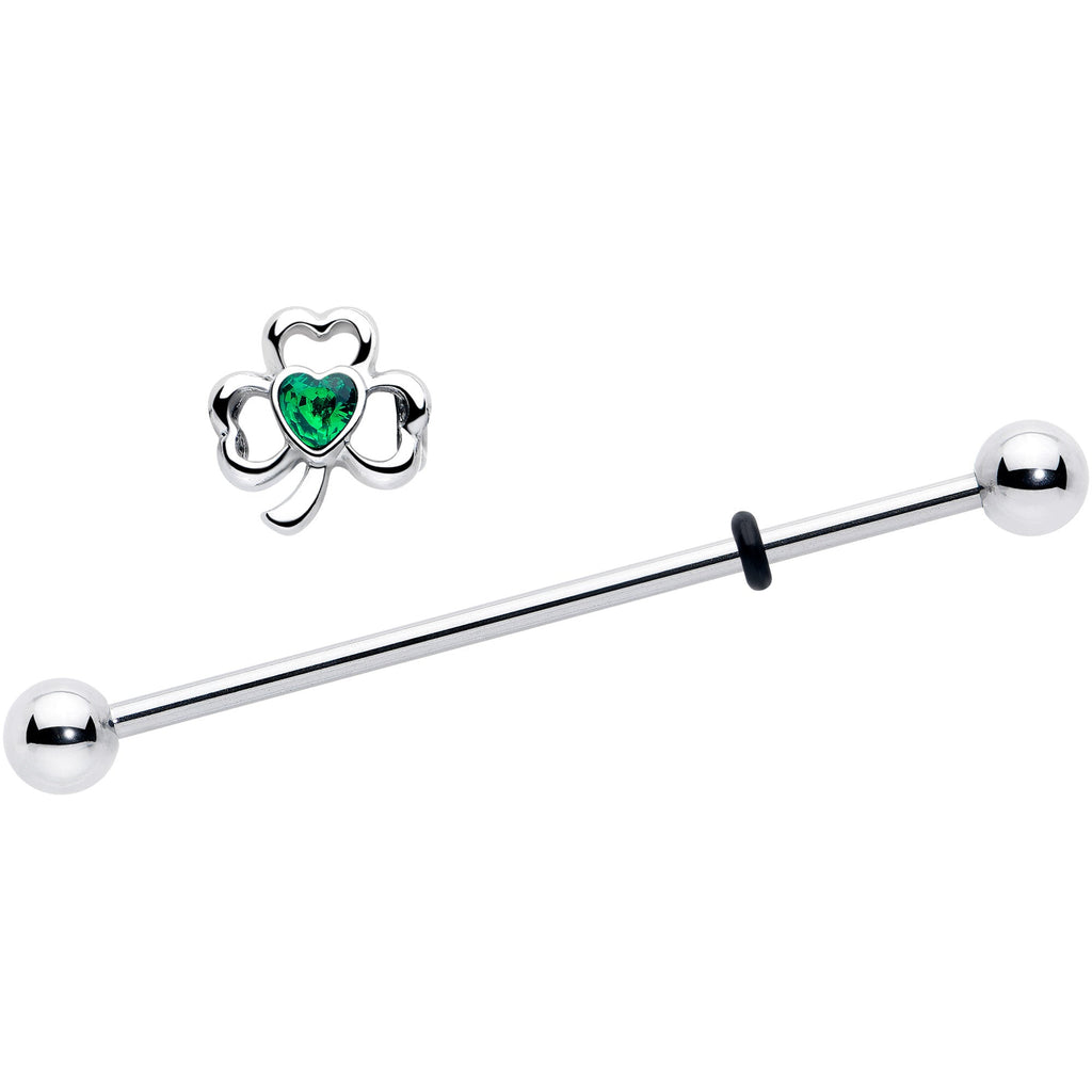 14G Green Gem Heart Shamrock St Patricks Day Industrial Barbell 38mm