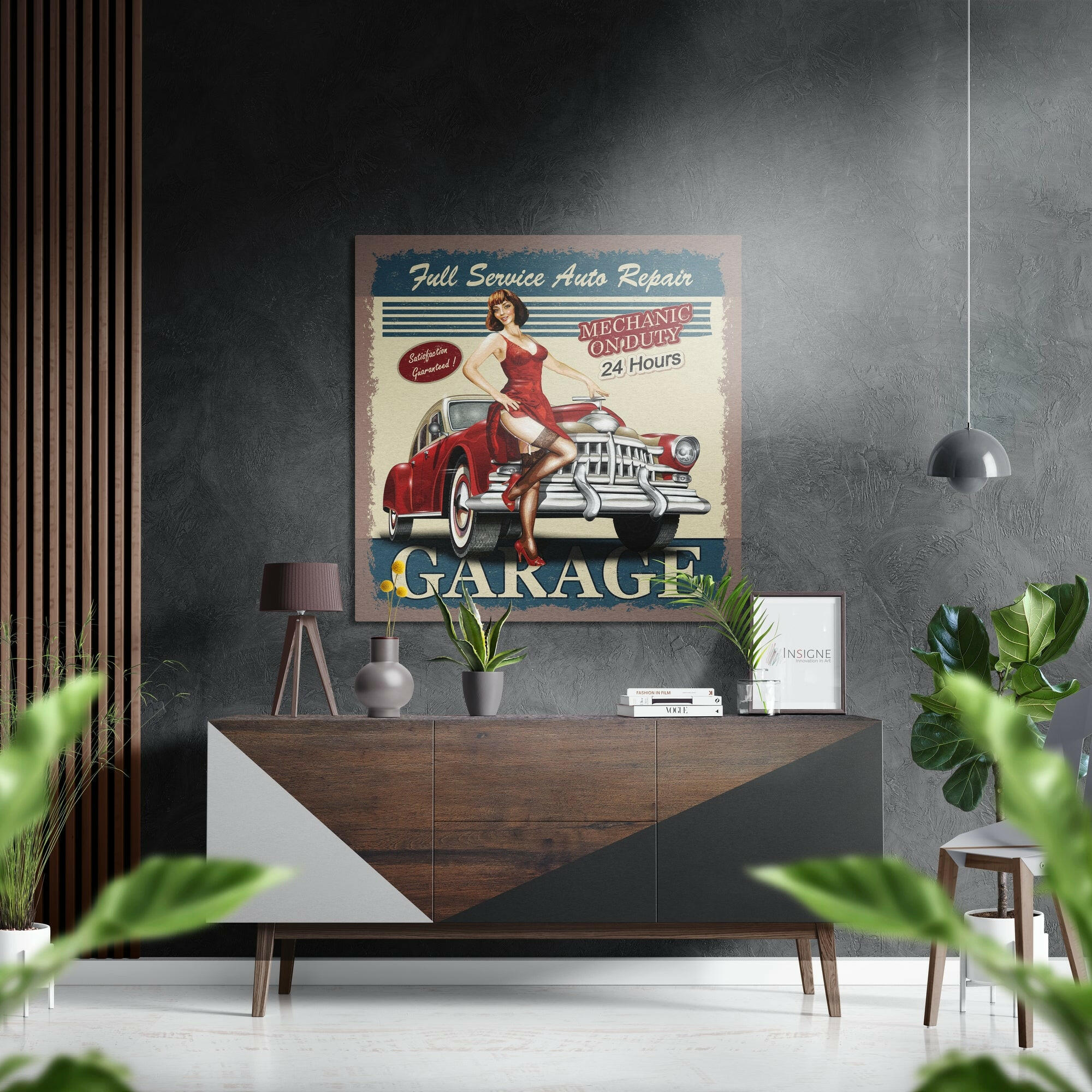 Vintage Garage Brushed Aluminium Dibond Wall Art